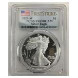 Fine Silver 2024-W American Silver Eagle Coin.