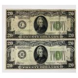 1928-B & 1934 Twenty Dollar Notes.