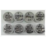 15 90% Silver Barber Half Dollar Coins.