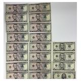 20 1969-2021 Green Seal Five Dollar Notes.