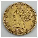 90% Gold 1880 5 Dollar Liberty Head Half Eagle.