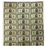 24 1928-63 Red And Blue Seal Dollar Notes.