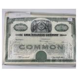 100 Erie Railroad Company Stock Certificates.