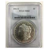 90% Silver 1881-S Morgan Silver Dollar.