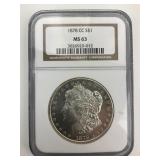 90% Silver U.C. 1878 CC Morgan Silver Dollar.
