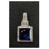 Sterling Silver Pendant W/Sapphire & Diamonds.
