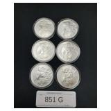 6 1 OZ Fine Silver Rounds.