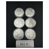 6 1 OZ Fine Silver Rounds.