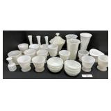 Milk Glass Vases, Goblets, Candy Dish.