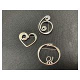 3 Sterling Silver Pins.