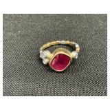 18K Gold, Diamond And Ruby Ring.