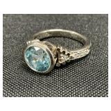 White Gold, Diamond And Topaz Ring.
