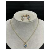 18K Gold, Moonstone and Diamond Matching Set.