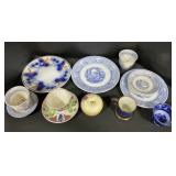 Flow Blue, Versailles, Adams Rose Plates, Cups.