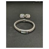 Sterling Silver Abalone Shell Earrings & Bracelet.