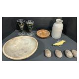 Stoneware & Redware, Carved Wooden Bowl, Tolware.