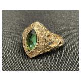 14K Gold Diamond And Emerald Ring.