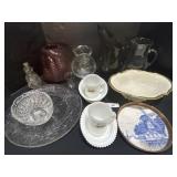 Cranberry Vase, Glass Pitchers, Milk Glass.