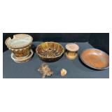 Glazed Redware Pottery Planter, Plate, Animals