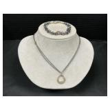 18K Gold & Sterling Silver Necklace And Bracelet.