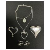 Sterling Silver Heart Necklace, Pins, Clip