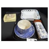 Lenox Flag, Blue & Milk Glass Dish.