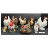 10 Rooster/Chicken Figurines.