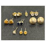 14K Gold Earrings, 5 Pairs Of Gemstone Earrings.