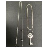 Mexican Sterling Silver Necklaces W/ Key Pendant.