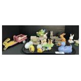 Easter Bunny Figurines, Glass Eggs.
