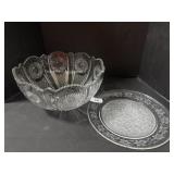 Cut Glass Punch Bowl, Poinsettia Serving Tray.