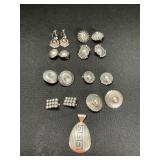 8 Pairs Of Sterling Silver Clip On Earrings.