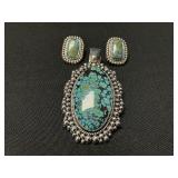 Sterling Silver & Turquoise Pendant & Earrings.