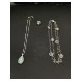 Sterling Silver Necklaces & Ring W/Ethiopian Opal.