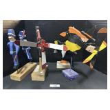 Handmade Wooden Whirligigs, Witch, Policemen.