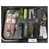 3 Clip Watches, 8 Flashlights.