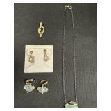 18K Gold Clip Earrings, Pendant, Necklace.