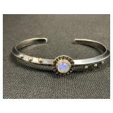 14K Gold, Sterling Silver & Moonstone Bangle.