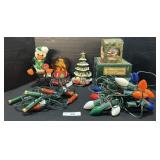 Vintage Christmas Lights, Ornaments, Music Box.
