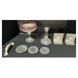 Cast Iron Book Ends, Handle, Glass Dishes, Holder.