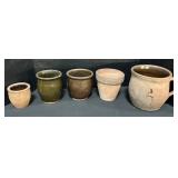 Redware Pottery Pitcher And Crocks.