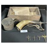 Powder Horn, Scrub Box, Turn Keys, Cup.
