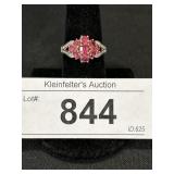 14K Gold Pink & Clear Gemstone Ring.