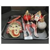 Ganesh Mask, Carved Knife, Amaryllis Bulbs.