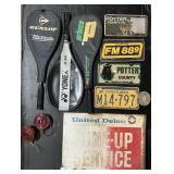 Porcelain Sign, PA License Plates, Tennis Rackets.