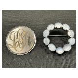 Sterling Silver Monogrammed & Moonstone Pins.