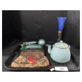 Mechanical Coin Bank, Mesh Change Purses, Teapot.