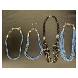 4 Sterling Silver, Onyx & Lapis Lazuli Necklaces.