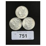3 90% Silver 1885 Morgan Dollars.