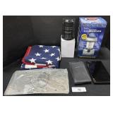 American Flag, Battery Lanterns, Mercedes Plate.